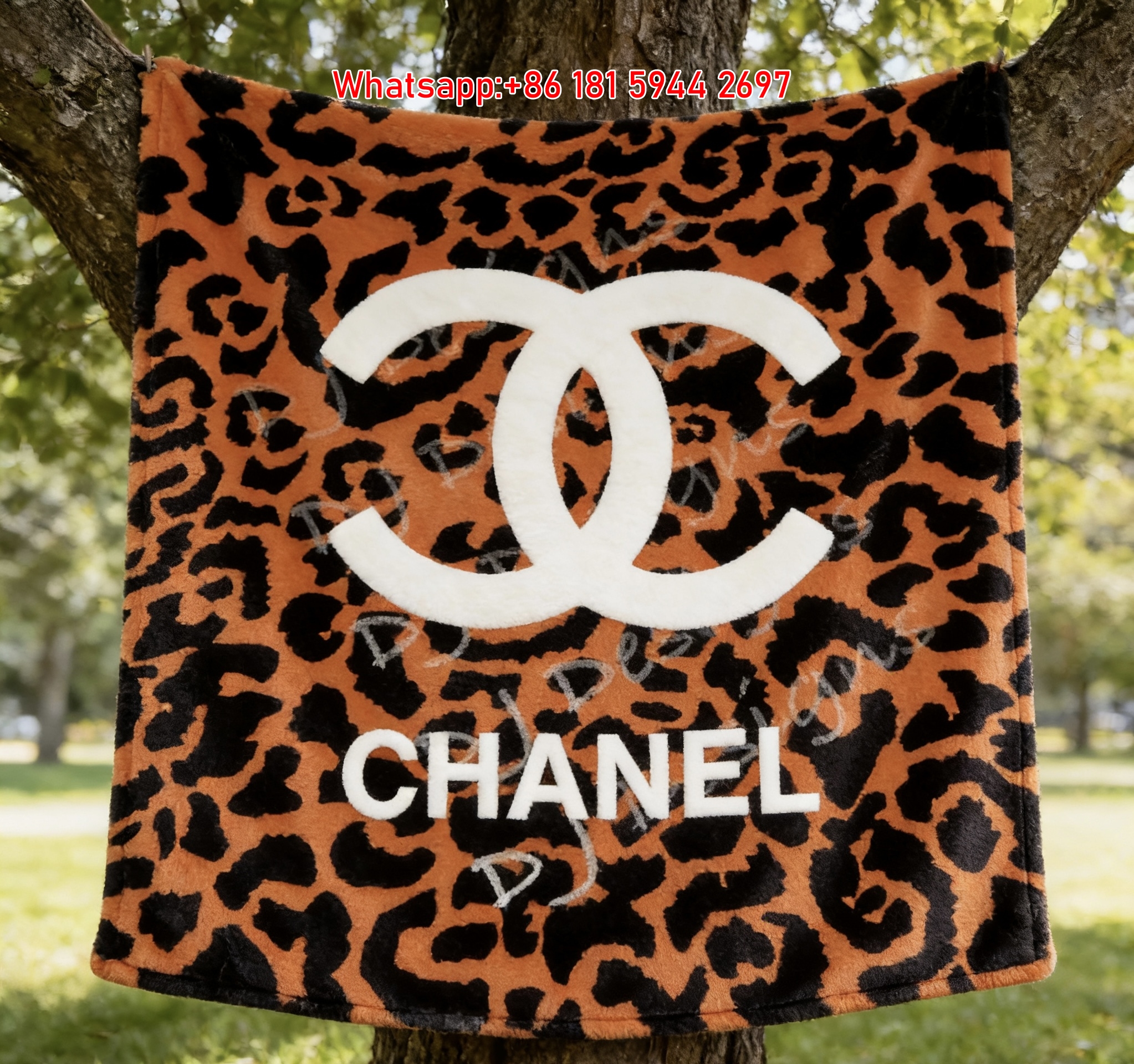 Chanel Brown Leopard Print Flannel Sofa Throw Blanket IMG_6826